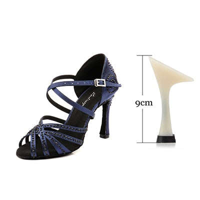 Ladingwu Latin Dance Heels Blue Satin