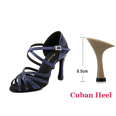 Ladingwu Latin Dance Heels Blue Satin