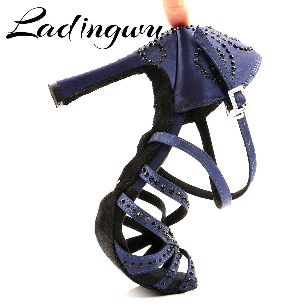 Ladingwu Latin Dance Heels Blue Satin