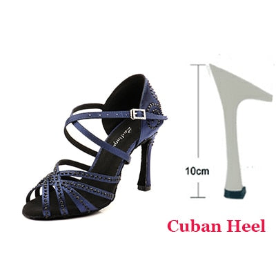 Ladingwu Latin Dance Heels Blue Satin