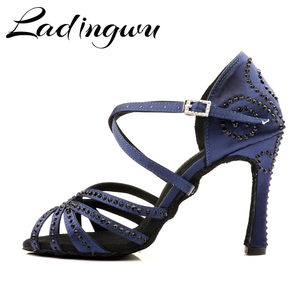 Ladingwu Latin Dance Heels Blue Satin