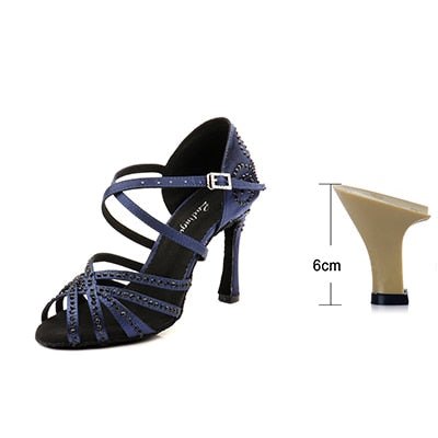 Ladingwu Latin Dance Heels Blue Satin