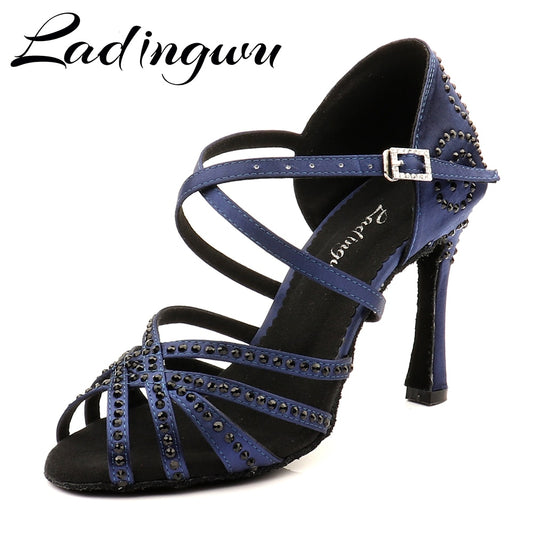 Ladingwu Latin Dance Heels Blue Satin