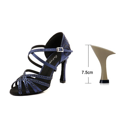 Ladingwu Latin Dance Heels Blue Satin